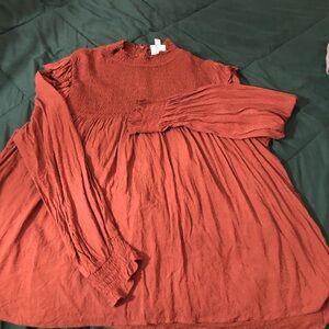 Knox Rose Rust Long Sleeve Smocked Yoke Dress